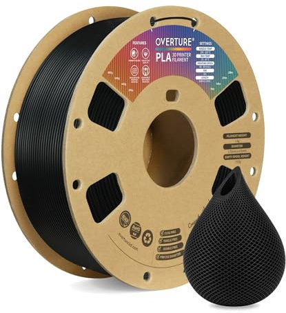 OVERTURE Filament PLA 1.75mm Aufgerüstet, 3D Drucker PLA Filament 1kg Spule (2.2 LBS), Maßgenauigkeit +/- 0.02mm (Schwarz)