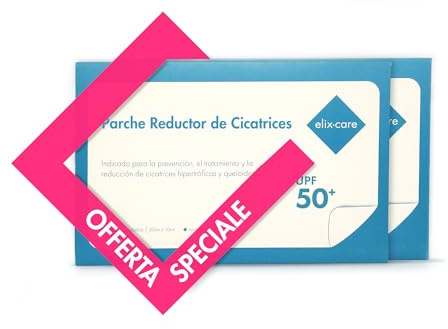 elix·care - Patchs Réducteurs de Cicatrices avec de l'Acide Hyaluronique - Protection Solaire UPF50 - Découpables & Imperméables - Idéal Post-Opératoire, 4 Pansements 20x10 cm, Polyuréthane