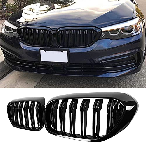 G30 G31 Parrilla Radiador, Parrilla delantera Negra Brillante Tipo Riñón, Par de Rejillas del Radiador deportivas de Doble Barra para Serie 5 G30 G31 528li 530li 540li 2017 2018 2019 2020