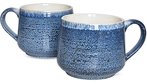 Bosmarlin Large Ceramic Wide Coffee Latte Mug Set of 2, 18 Oz, Blue Big Stoneware Tea Cup for Office and Home, Dishwasher and Microwave Safe (Blue, 2)