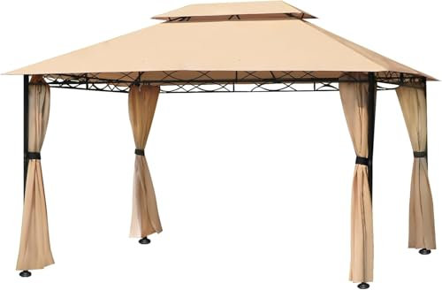 FAB BASED Pavillon Wasserdicht Stabil Winterfest,Garten Pavillion,Plane Gartenpavillon,Metallrahmen Pavillon,Patio Gazebo (Khaki, 3X4M)