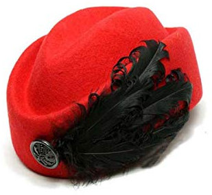 QBQZXAOSOWH Barett Cap Flache Kappe Fedoras Mode Vintage Filzhut Frauen Elegante Baskenmütze Federn Stewardess Fedora Hüte Kirche Damen Formelle Kappen Rot