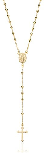 AKA Gioielli® - Rosenkranz Halskette 925 Silber 18 Karat Vergoldet mit Jungfrau Maria und Kreuz anhänger für Damen und Herren