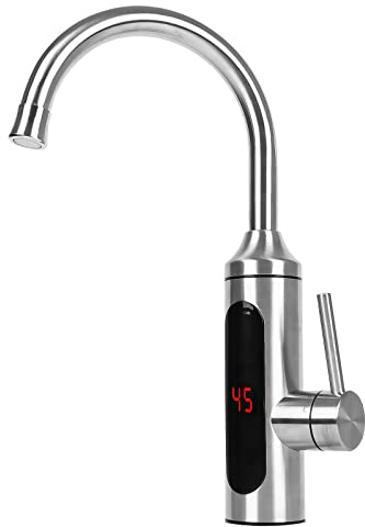 Elektrisch Wasserhahn mit Durchlauferhitzer, Edelstahl Elektrische Heizung Wasserhahn, 360° Drehbar, LCD Temperaturanzeige, Sofort Warmwasserbereiter Küchenarmatur Armatur Durchlauferhitzer (C)