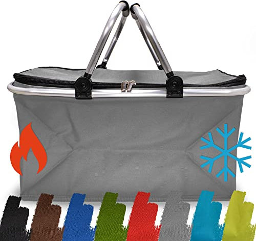 Einkaufskorb faltbar isoliert 25L I Isolierkorb mit gepolsterten Tragegriffen & Reißverschluss am Deckel I Leicht klappbar & kompakt I Kühlkorb bis 10kg belastbar I Faltkorb perfekt als Picknickkorb