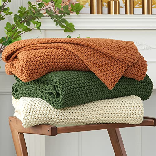 Longhui Bedding, dick gestrickte leichte Decke, Creme, 150 x 200 cm, 100% Bio-Baumwolle, für Sofa, Bett, Babyzimmer, rustikal, Shabby Chic, moderner Landhausstil, mit Waschbeutel