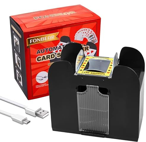 FONBEAR Automatischer Kartenmischer, 6 Decks, USB/batteriebetrieben, elektrischer Mixer, ideal für Zuhause und Turnier, für klassisches Poker und Sammelkartenspiel