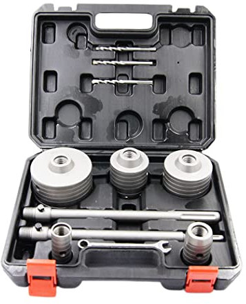 Juego de brocas para hormigón 11pcs, LAIWEI cortadores de agujeros 30mm, 40mm, 65mm, 80mm, 100mm. con 3 brocas SDS y 2 adaptadores 300mm, llave Allen (11pcs)