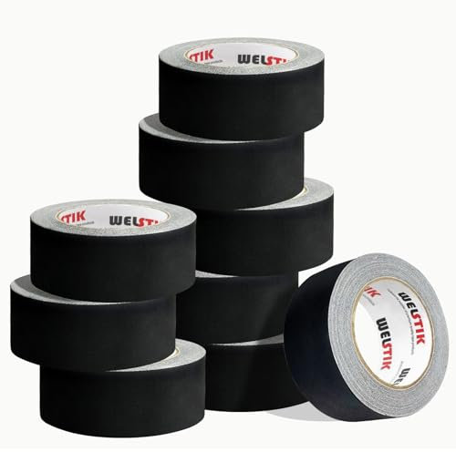 WELSTIK Gewebebänder Schwarz Gaffelband 50MM * 30,2M Gaffaband Mattes Stoffband，9 Rollen
