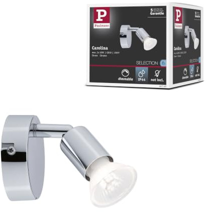 Paulmann 66749 Wandstrahler Carolina IP44 GU10 230V max. 10W dimmbar Chrom einflammiges Spotlight