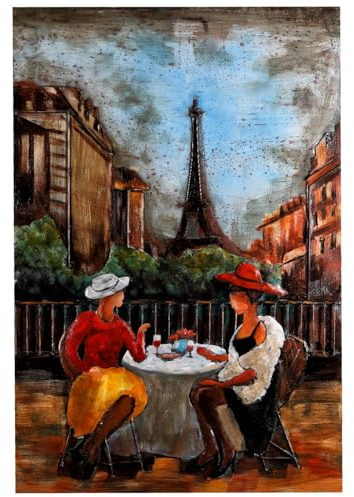 H4L Wandbild 3D-Optik Metallbild Relief Unikat Bild Café de Paris zu zweit handmade 80x120cm