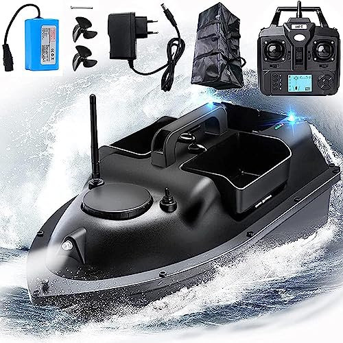 XDLYWUZIQ Intelligentes Angelköderboot, Boot Mit Fischfinder, Futterboot Zum Angeln Mit GPS, Auto-Cruise-Boot Mit Doppelmotor Und DREI Trichtern, Großes Fassungsvermögen, LED-Nachtlichtboot,5200mAh