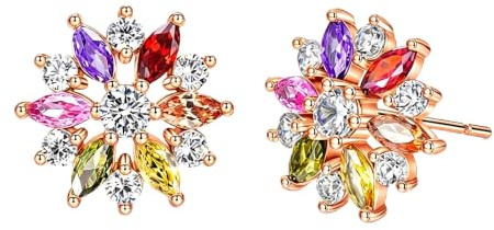 VONSSY Collier pendentif flocon de neige coloré Boucles d'oreilles clous Plaqué or rose/blanc Cristal Chaîne de pull Multi-pierres Grenat Améthyste Morganite Péridot Strass
