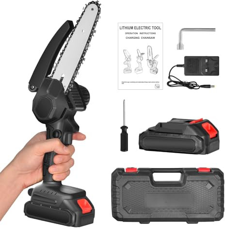LYCEBELL Mini Chain Saw Cordless 6 in for Garden, Hand Held Chainsaw with Battery and Charger, Electric Saws to Cut Wood, Small Electric Chain Saw for Gardening Tree Pruning Wood Cutting
