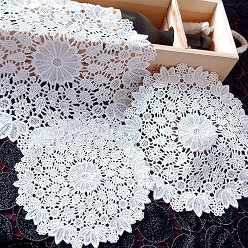 4er Set Platzsets Weiße Spitze Handarbeit Geklöppelt Spitzendeckchen Häkeldeckchen Tischdecke Tischsets mit Blumenmuster Runde Gestickte Untersetzer für Tassen,Getränke,Schalen,Töpfe,Teller,Vasen 30cm