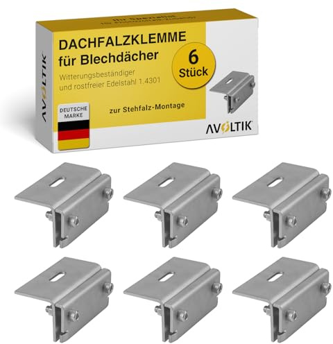 Avoltik 6x Dachfalzklemme zur Solarpanel Befestigung I Stehfalzklemme Photovoltaik aus Edelstahl 1.4301 I Klemme 45x52mm zur Solarmodul Dachbefestigung I Montageklemme zur Stehfalzdach-Montage