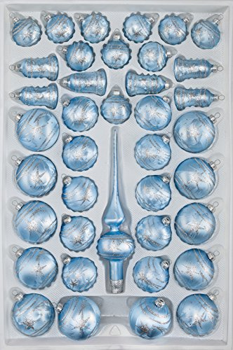 39 TLG. Glas-Weihnachtskugeln Set in Ice Blau Silber Komet- Christbaumkugeln Set - Weihnachtsschmuck-Christbaumschmuck