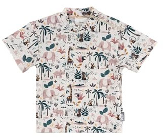 Sterntaler Badeshirt Kurzarm Safari – UV-Schutz 50+ Schwimmshirt mit Reißverschluss in der Schulternaht – Jungen UV Shirt – Kinder Bademode für Schwimmbad und Strand, Ecru, Größe 92