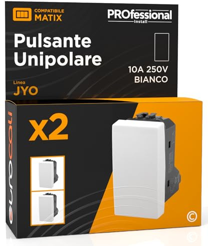 Pulsante Unipolare 10A 250V Compatibile con BTicino Matix a Incasso da Muro Tasto a Polo Singolo Frutti Elettrici Colore Bianco - Confezione da 2