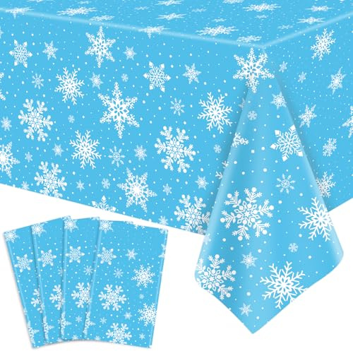 4 Packungen Weihnachten Tischtuch Weihnachten Schneeflocke Tischtuch Weiße Schneeflocken-Tischdecke Winter Wonderland Tischdecken Weihnachten Tischdekorationen Weihnachten Party Supplies 86 x 51 Zoll