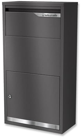 Metzler Buzón para paquetes con sistema de tapa y cerradura de cilindro, resistente a la intemperie, inoxidable, para entrega sin contacto, compartimento grande, montaje en pared o independiente