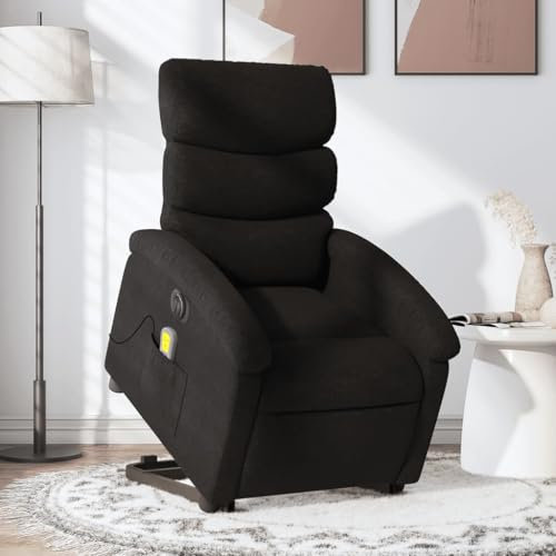 KOIECETA Elektrischer Massagesessel Elektrisch Sessel mit Aufstehhilfe Relaxsessel mit Liegefunktion Vibrationsfunktion Fernsehsessel Sessel Aufstehsessel Schwarz Stoff