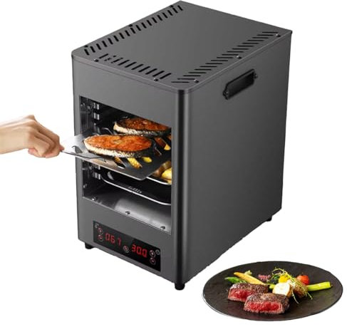 Forno Grill per Bistecche Touchscreen Intelligente Da 1700 W, Con 8 Fessure per Grigliare, Riscaldamento a Onde Luminose a Infrarossi, Preriscaldamento Rapido in 5 Minuti, Temperatura Massima 800 ℃