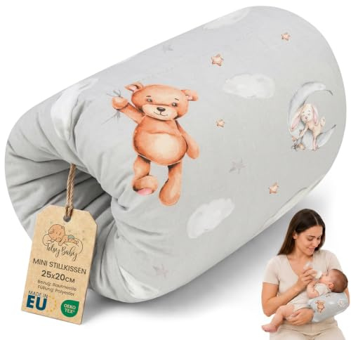 Totsy Baby Kleines Stillkissen 20 cm – Stillmuff Armkissen für Mama und Papa beim Füttern mit Flasche – Breastfeeding Pillow aus Baumwolle waschbar für die Wickeltasche Teddybären