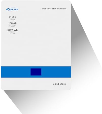 EPEVER® Lithium Batterie LiFePO4 Batterien 51,2V 106Ah mit integriertem BMS, Wandmontage, LCD-Display, Geeignet für Hausbatterie-Backup, Wohnmobil, Camping und Notstromsysteme.