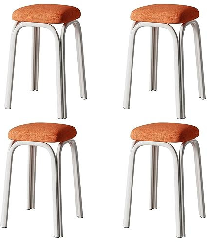 Metal Stackable Stools Set of 4 Upholstered Square Bar Stools with Non Slip Foot Mat Backless Stools with Metal Legs Portable Barstools for Home Kitchen Bistro Office Supports Up to 250kg Or