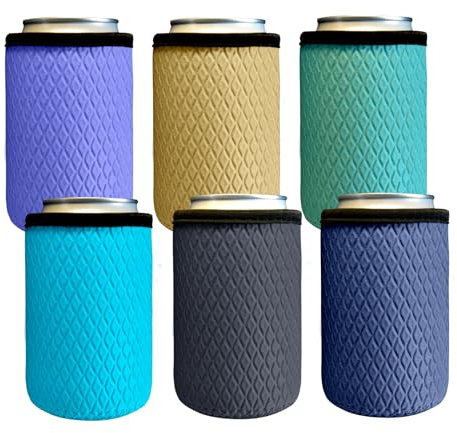 Klyrith Paquete de 6 fundas estándar de 12 onzas para enfriar latas, soporte para latas con aislamiento suave, fundas reutilizables de neopreno antideslizantes para refrescos, cerveza, seltzer duro,