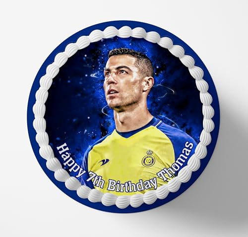 Ronaldo Al Nassr Personalised Edible Cake Topper & Matching Cupcake Toppers Printed on Icing Sheets - Round, Square, Costco, Cupcake Toppers - Happy Birthday (1. Round)