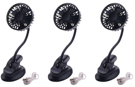 Dxoniislh 3X Portátil Mini Ventilador del Cochecito de Clip, Ajustes de 3 Velocidades,Flexible Flexible USB Recargable Ventilador de Escritorio Silencioso A Batería Al Aire Libre Azul Marino