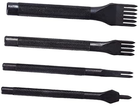 DIYEAH Juego de Cinceles para Cuero 4 Piezas, Acero al Carbono, 5mm, Negro, para Costura y Manualidades de Bricolaje