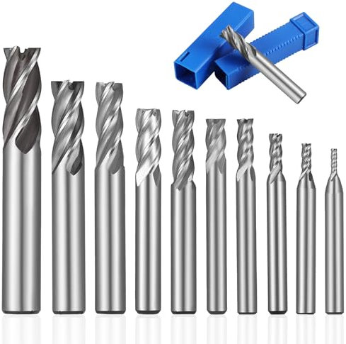 Gueenky 10 Pezzi Fresa a Candela, 2-12 mm CNC Fresa 4 Flauto HSS Punte per Fresatura End Mill bit per Acciaio Inox Metallo Stampo Acciaio Leghe di Titanio