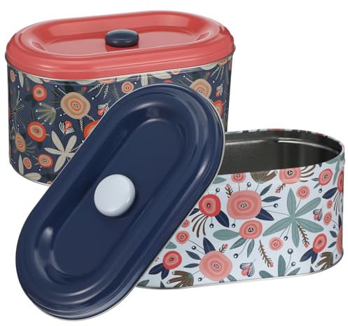 JOUTYFOR 2 Pack Cookie Tins, Cookie Snack Jars with Lid, Decorative Candy Canister, Baking Gift Tins Cute Countertop Tinplate Box for Storing Patisseries, Puff Pastries Craft Supplies, 2 Sizes