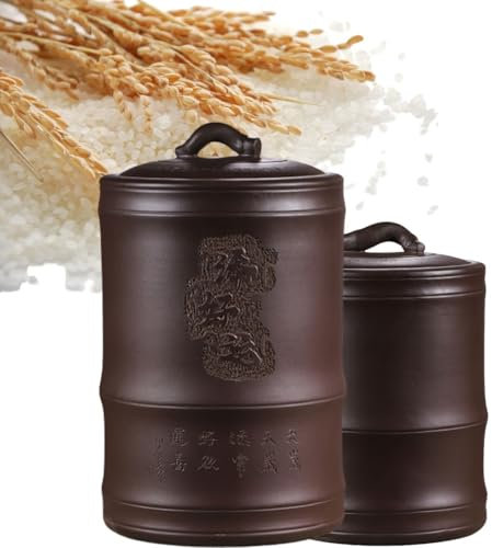 Large Ceramic Jar For Rice - Ceramic Rice Bucket With Lid - Household Grain Dispenser - Kitchen Household Sealed Canister- 5/10/15/20/50KG Food Storage Container For Rice Flour(Coffee color,50kg)