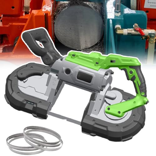 Sega A Nastro Portatile - Taglio Del Metallo 0-45°, Luce Led Integrata, Diametro Di Taglio 4,72 Pollici, Sega A Nastro Per Metallo - Con Lame Di 3 Dimensioni (6 Pezzi) E 1 Guanto,Withoutbase