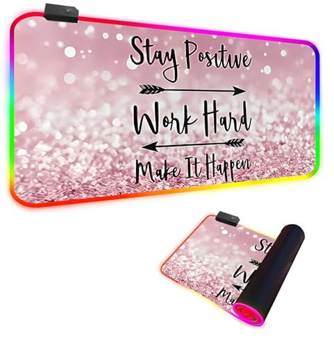 FANSU XXL Tapis de Souris Gaming RGB LED 14 Effets Éclairage Antidérapante Grand sous Main Bureau pour Clavier et Souris, USB- Mouse Pad pour PC Gamer (Rose Clair,900x400x4mm)