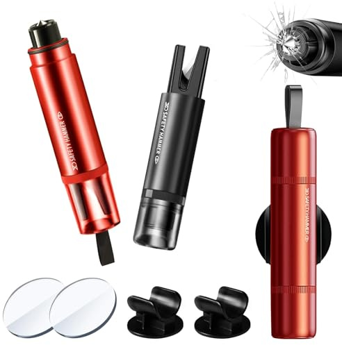 Yesimola Brise Vitre Coupe Ceinture 2 en 1, Marteau Brise Vitre Voiture, Coupe Ceinture de Sécurité Outil d'évacuation avec d'urgence Marteau Brise Glace Voiture (Bright Red et Bright Black)