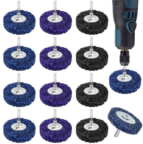 WEFHEF 12 Pcs Disque Abrasif 50mm, Disque Ponçage en Carbure de Silicium, Disques de Nettoyage pour Meuleuse CSD, Disques Ponçeuse avec Poteau, pour Nettoyage Peinture Oxydation, 3 Niveaux de Dureté