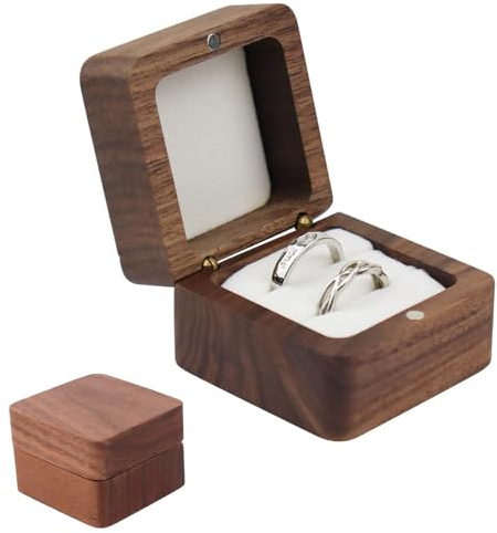 Ringbox Holz,Ringschachtel,Massive Walnuss Handgefertigte Ringschatulle Verlobungs,Ringbox Holz,Jewelry Geschenkbox Mit Doppeltem Schlitz,Retro Ringe Aufbewahrung,Für Hochzeit,Verlobung, Heiratsantrag