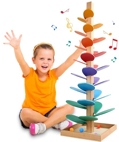 Hölzerner Musikbaum, Holz-Kugelbahn Klangbaum, Regenbogen Kugelturm, Kreatives Ball Marmor Ball Run Bahnspiel, Lernspielzeug für Kinder