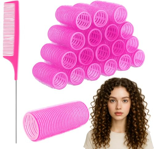 18pcs Hair Rollers, Velcro Rollers, Self Grip Small Hair Curlers, Salon Hairdressing Curlers Roller with Small Comb for Women (15mm)