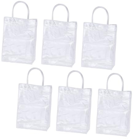 LRXIYODE 6 Wiederverwendbare Geschenktüten aus Wasserdichtem Pvc mit Griffen Transparente Kleine Geschenkbeutel für Einkaufen und Präsentverpackung 20x15x7cm