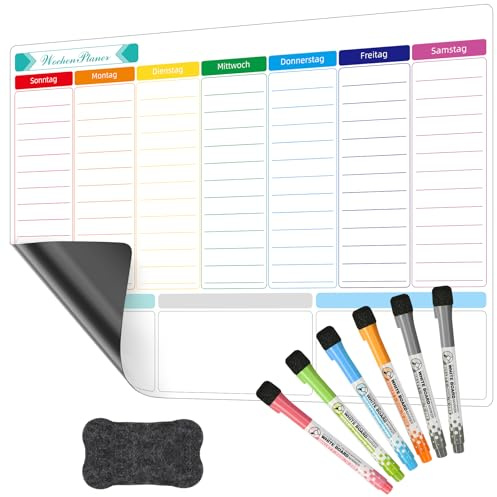 SONNELD Wochenplaner abwischbar für familie Magnettafel Essensplaner Woche Whiteboard-Familienkalender Magnetischer Magnettafel Kühlschrank Wochenplan für Küche, Büro, Schule Kinder