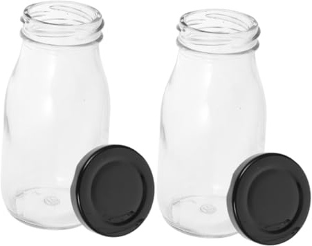 OFFSCH Botellas de Vidrio Reutilizables para Leche y Yogur 200 Ml con Tapa Metálica Hermética, 2 Piezas, Envases Herméticos para Bebidas y Almacenamiento en Cocina
