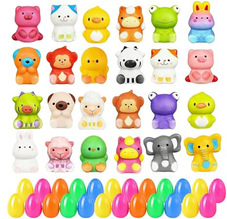 comenem Bunte Ostereier Plastik Stressball Spielzeug 12/24 Stück, 2026 Neu Vorgefüllte Ostereier Squishies, Osterdeko Ostern Deko Outdoor Geeignet für Jungen und Mädchen Partygeschenke (24PCS)