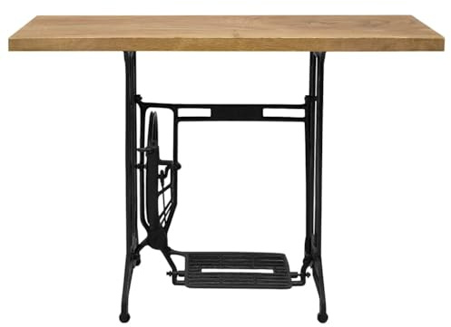YUTAASU Tavolo per macchina da cucire vintage, in ghisa e legno massiccio di Suar, 110 x 40 x 75 cm, tavolino con pedale mobile e ruote girevoli, versatile come scrivania