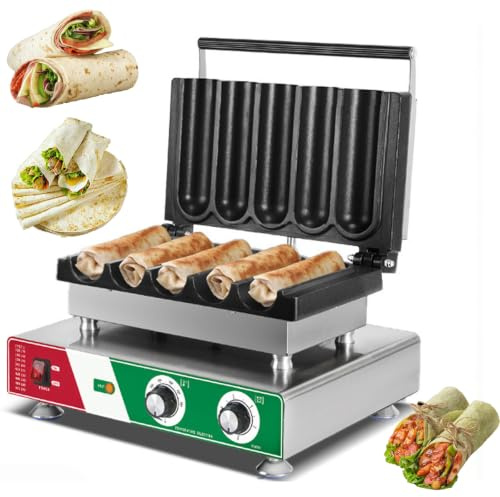 Máquina de Desayuno Multifuncional de 3000W - Máquina Eléctrica de Rollos de Pollo con Temporizador y Control de Temperatura - Fabricador Antiadherente de Rollos de Huevo y Conos de Waffle